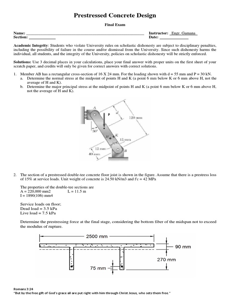 Prestressed Concrete Design Exam Solutions | PDF | Prestressed Concrete ...