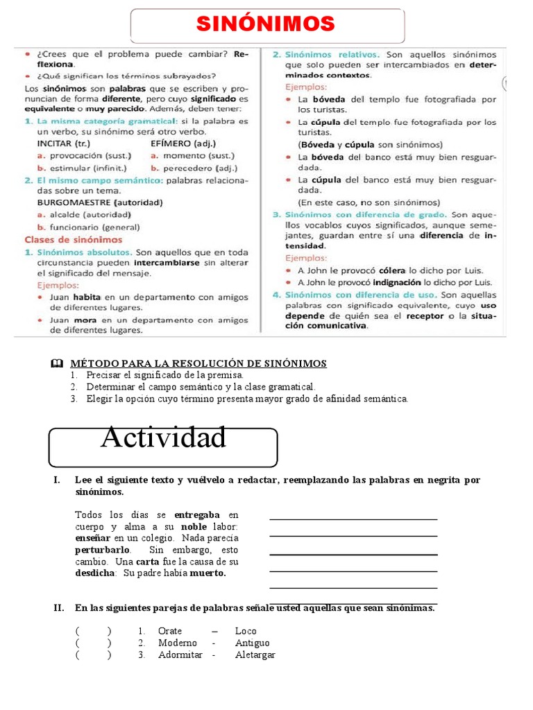 Sinónimos y su Aplicación Práctica | PDF