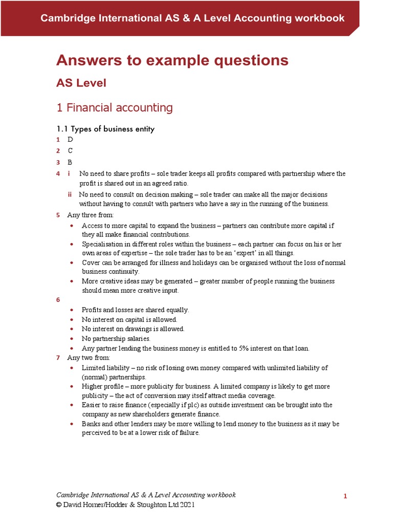 CambridgeAccountingworkbookAnswers David Horner 2021 PDF
