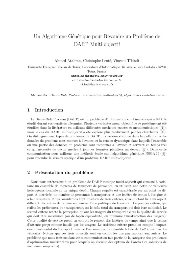 Algorithme Génétique pour DARP Multi-objectif | PDF | Optimisation ...