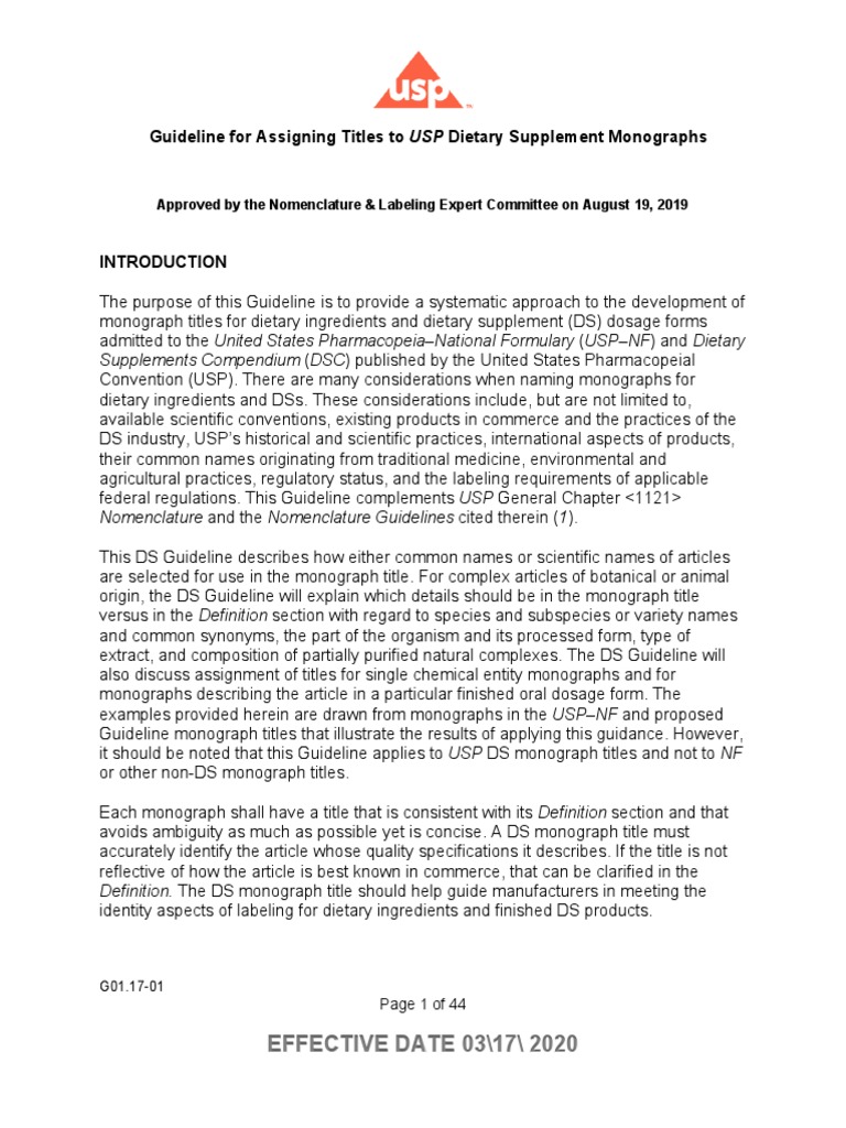 Guideline for Assigning Titles to Usp Dietary Supplement Monograph PDF