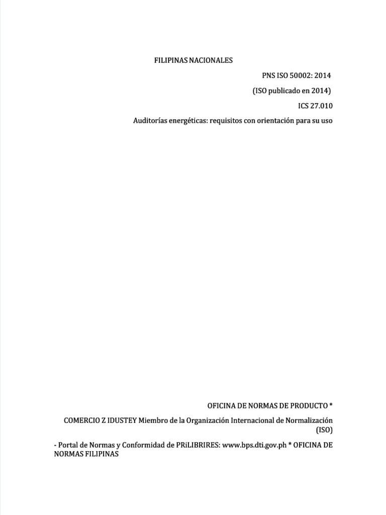 PNS ISO 50002: 2014 - Auditorías Energéticas | PDF | Organización ...