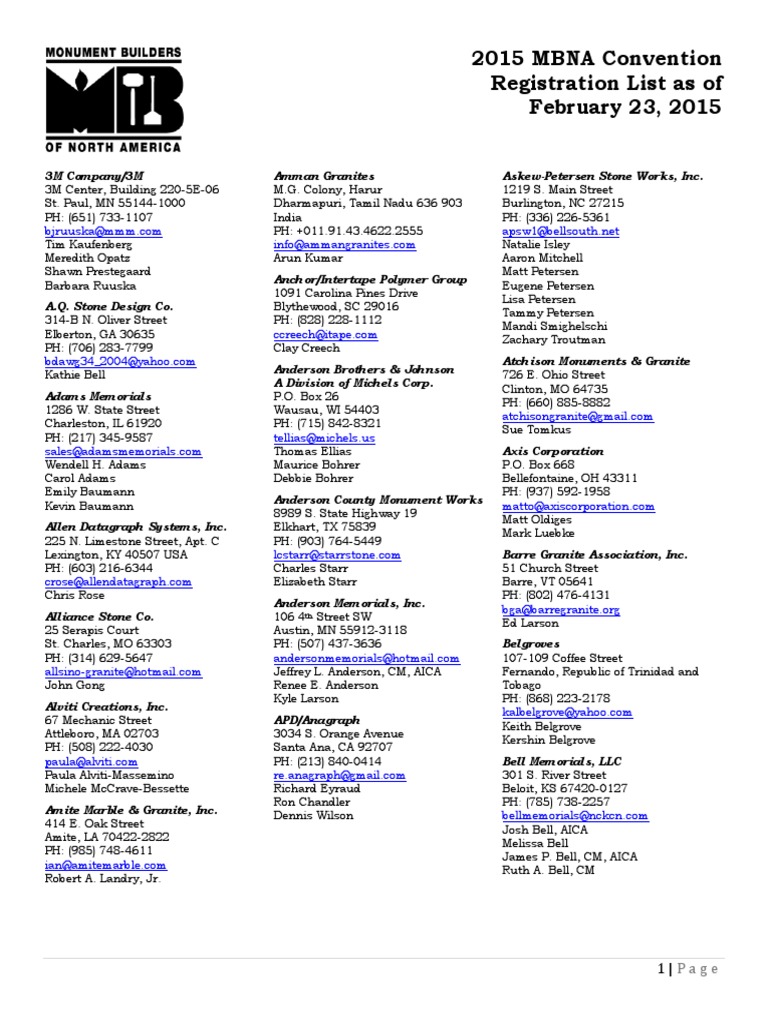2015_MBNA_Convention_Final_Registration_List1 PDF