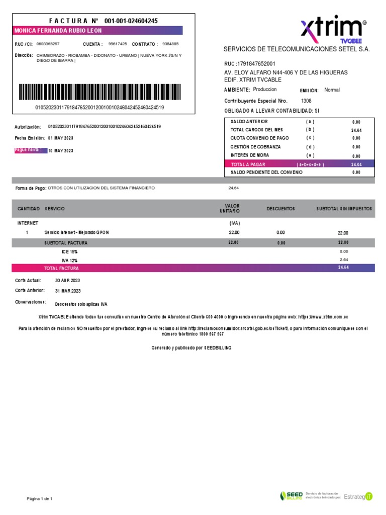 Xtrim Contrato TV Cable PDF Industrias de servicio Economias