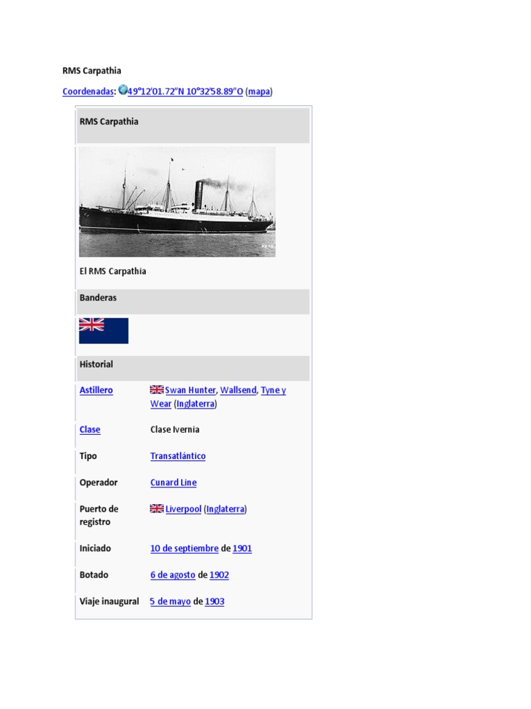 Historia del RMS Carpathia | PDF | Transporte de agua | Enviar ...