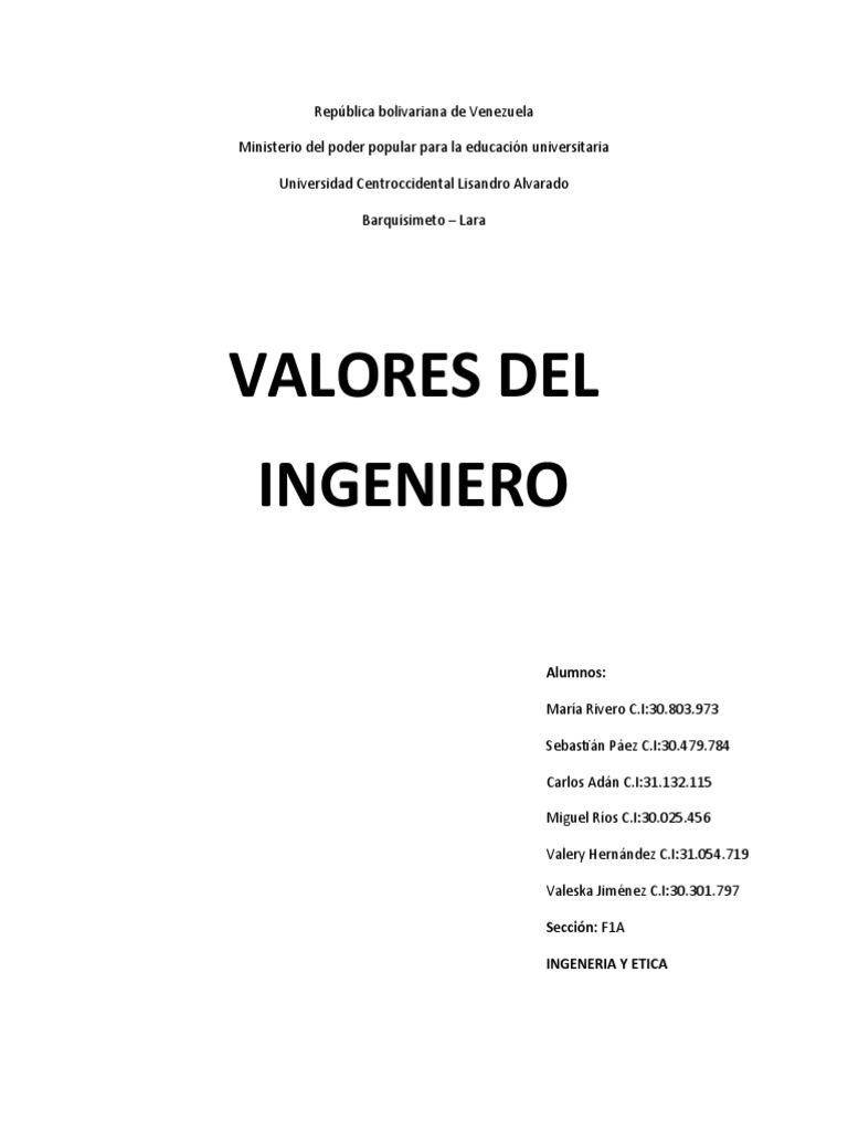 Valores Del Ingeniero PDF