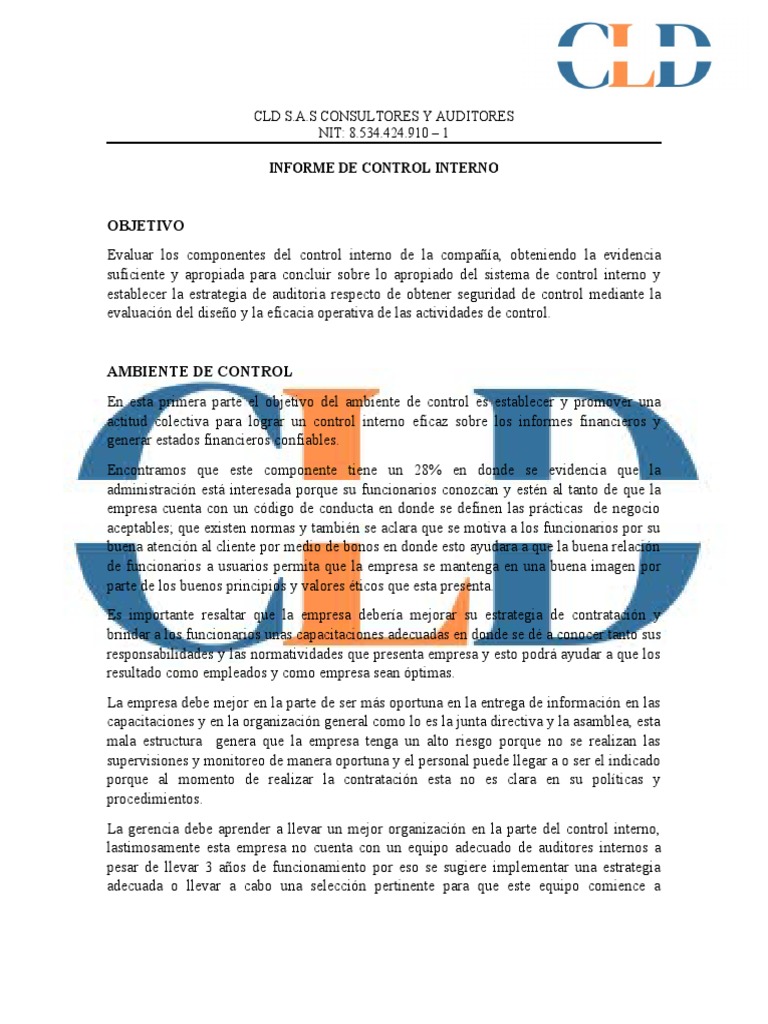 Informe Control Interno Modelo Coso | Descargar gratis PDF | Auditoría ...