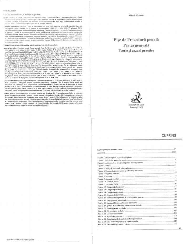 Fise de Procedura Penala Partea Generala UDROIU 2020 510 Pag H | PDF