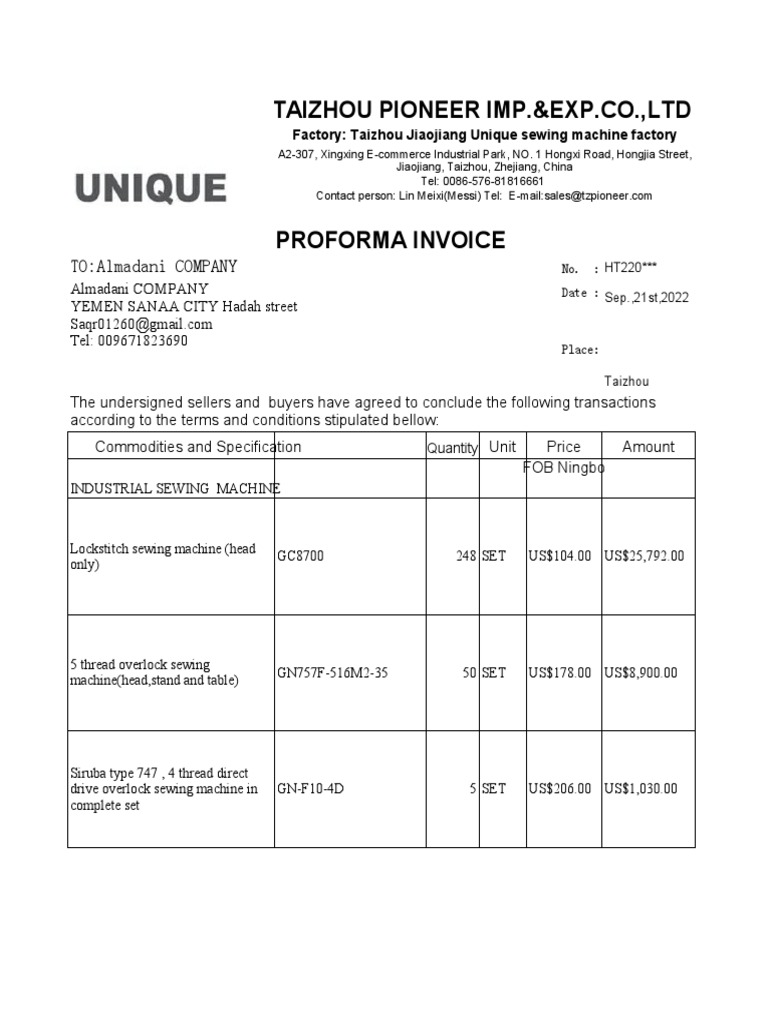 Pioneer PI 20220921 To Almadani COMPANY | PDF