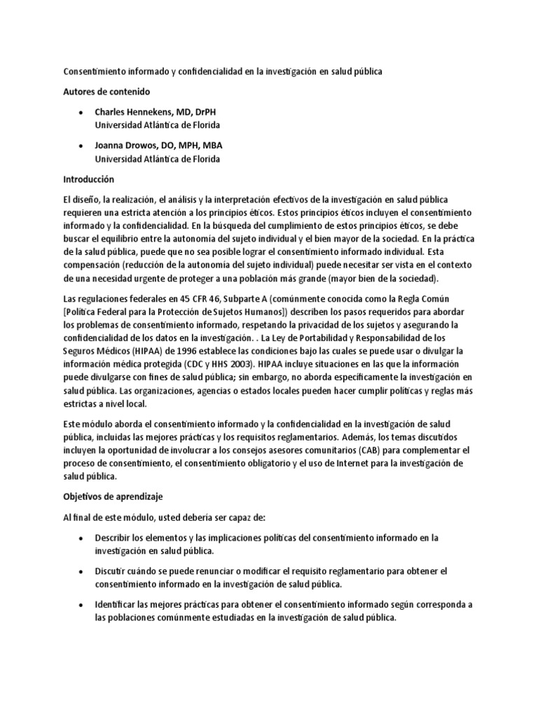 Citi Consentimiento Informado y Confidencialidad en La Investigación en ...