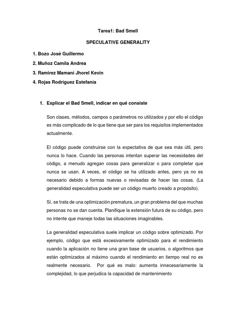Tarea 1 Speculative Generality PDF Informática Programación de
