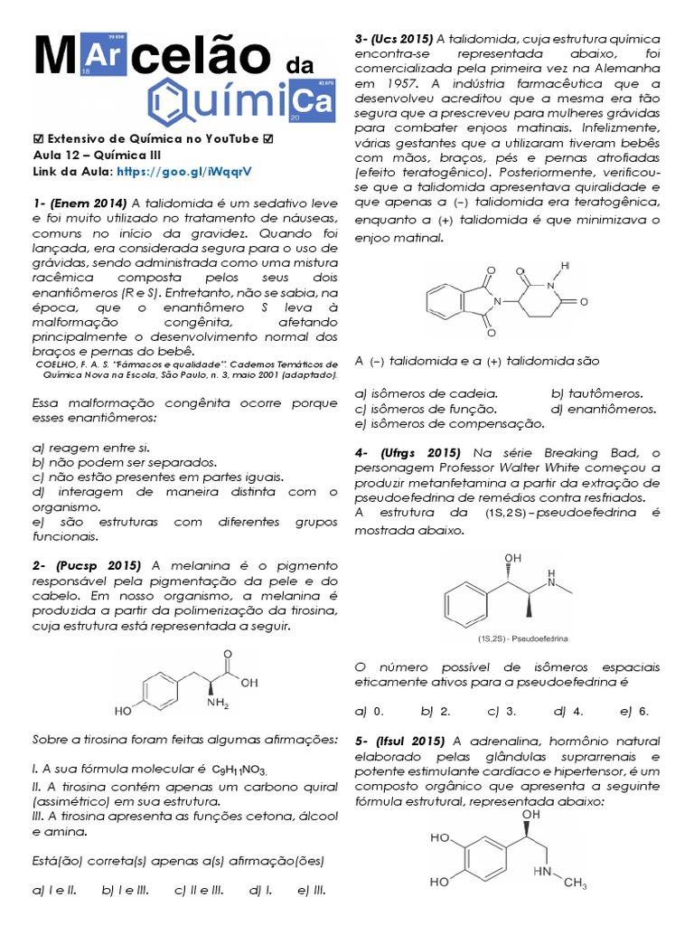 Aula12 Quimica3 Exercícios | PDF