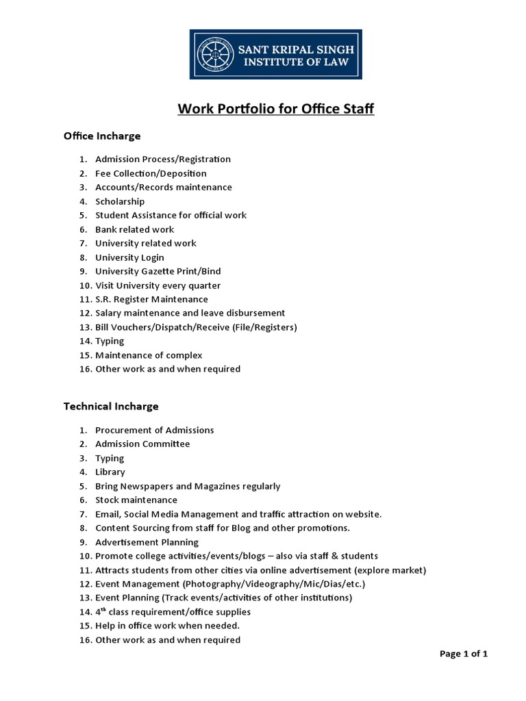 Work Portfolio For Office Staff | PDF | Career & Growth