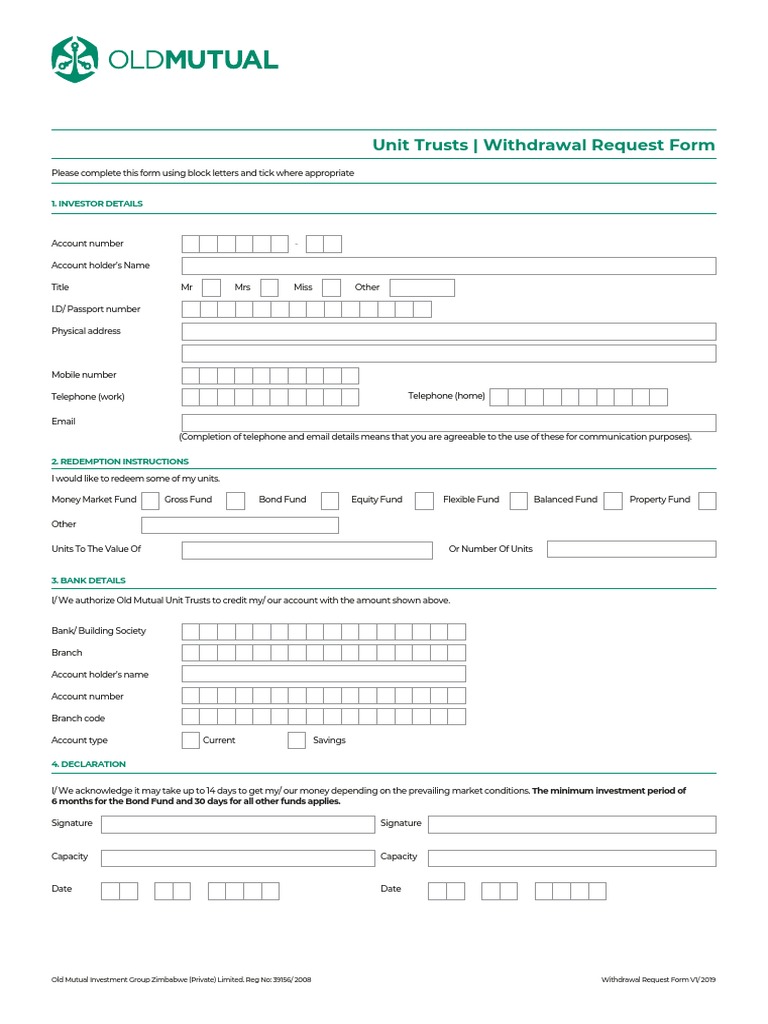 Old Mutual Unit Trust Withdrawal Form | PDF | Finance & Money Management