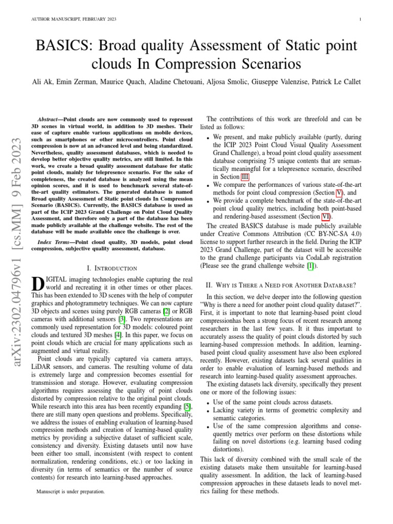 BASICS Broad Quality Assessment of Static Point Clouds in Compression ...