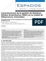 Caracterización de La Gestión de Residuos Sólidos Domiciliarios (RSD) en La Ciudad de Villavicencio (Colombia)