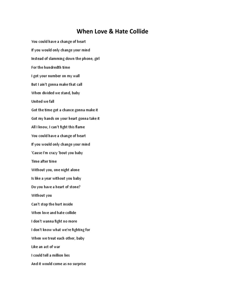 When Love & Hate Collide Lyrics | PDF | Self-Improvement | Mystery ...