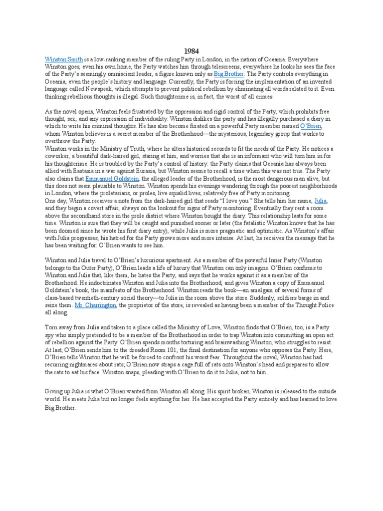 GEORGE ORWELL 1984 SYNOPSIS visual data 2