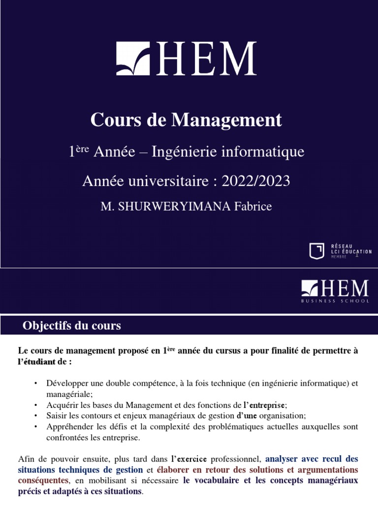 Cours de Management 1ère Année PDF | PDF | Gestion des ressources ...