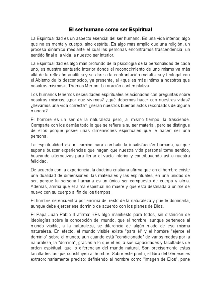 La espiritualidad del ser humano | PDF | Alma | Imagen de dios