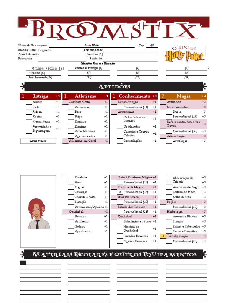 Ficha Harry Potter - Ficha de Personagem | PDF, image size:768x1024
