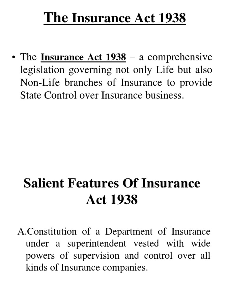 The Insurance Act 1938 Insurance Financial Services