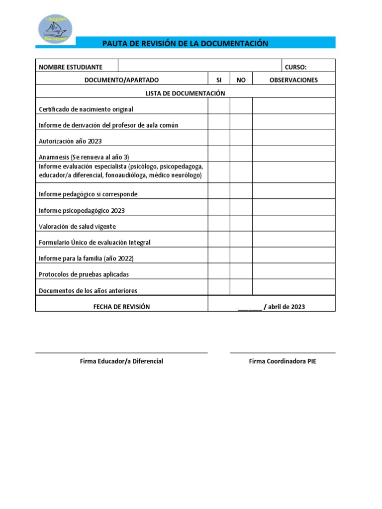 Pauta de Revisión de La Documentación | PDF