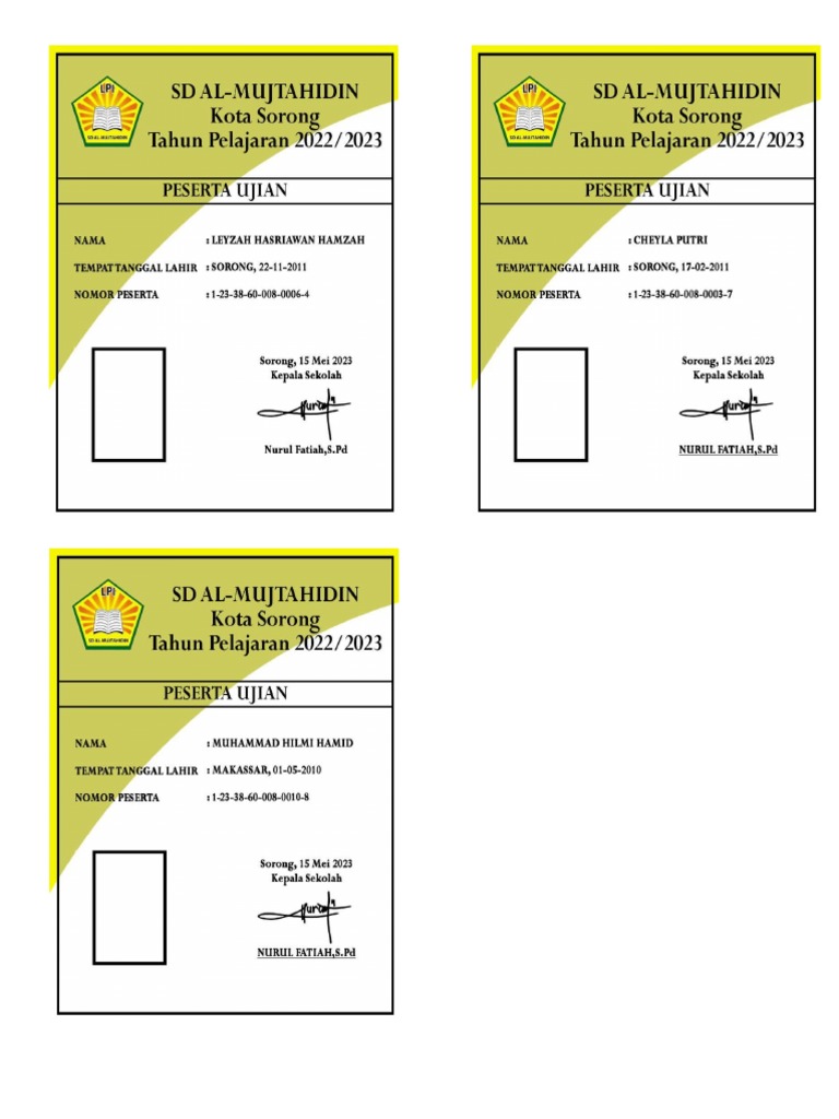 Contoh kartu peserta ujian sekolah 2023 pdf
