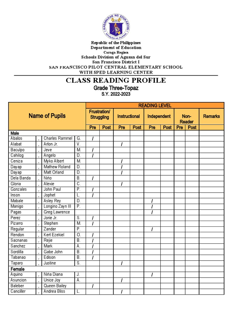 Class Reading Profile | PDF