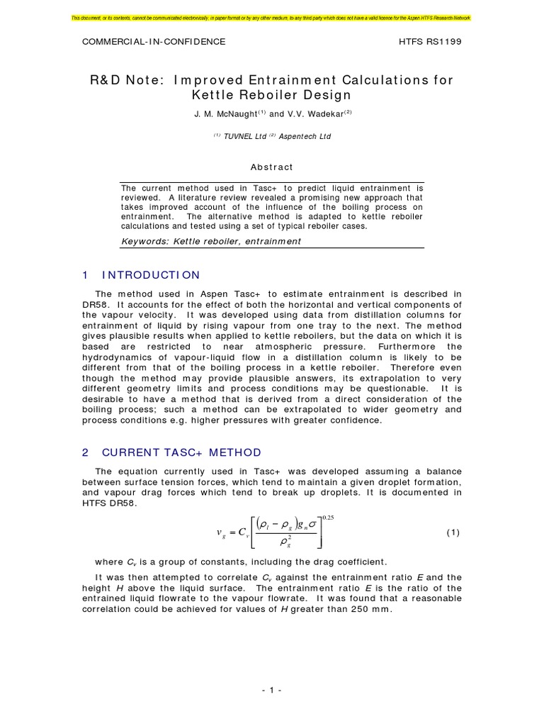 Kettle Reboiler Entrainment Analysis | PDF | Drop (Liquid) | Boiling