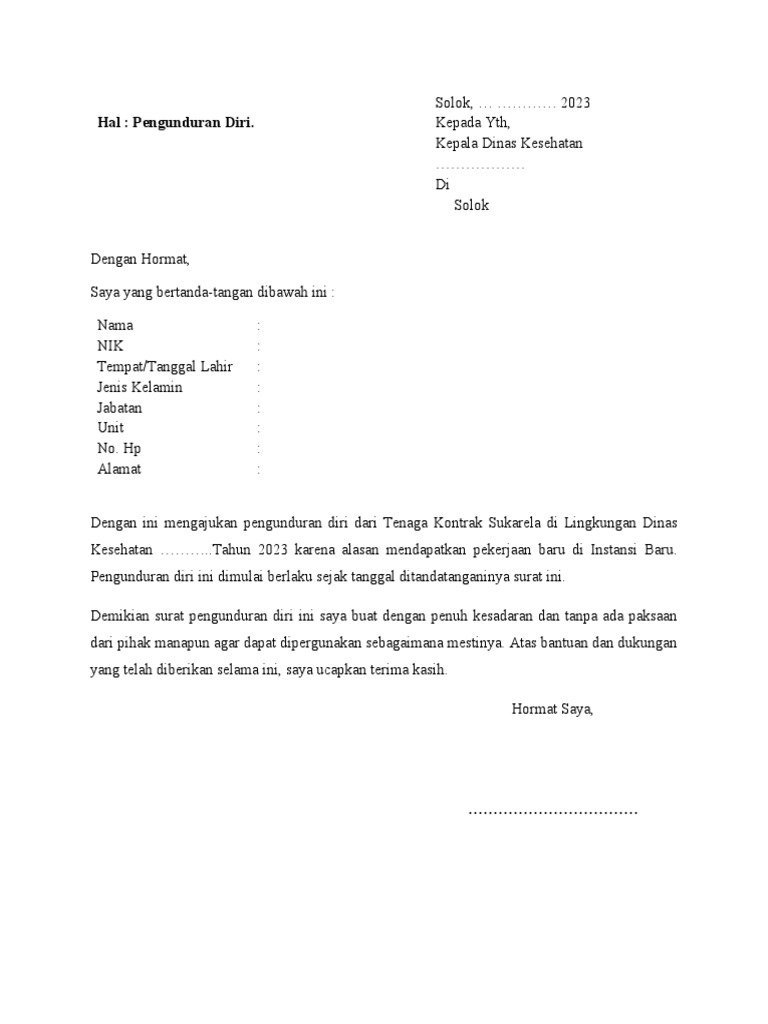 Contoh Surat Pengunduran Diri | PDF
