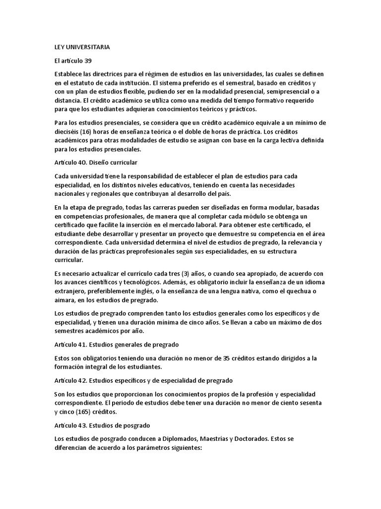Ley Universitaria PDF Licenciatura Titulo academico
