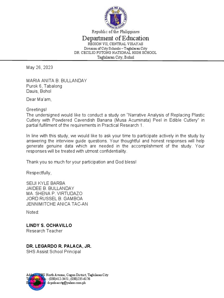 Communication Letter for Research Study | PDF | Wellness