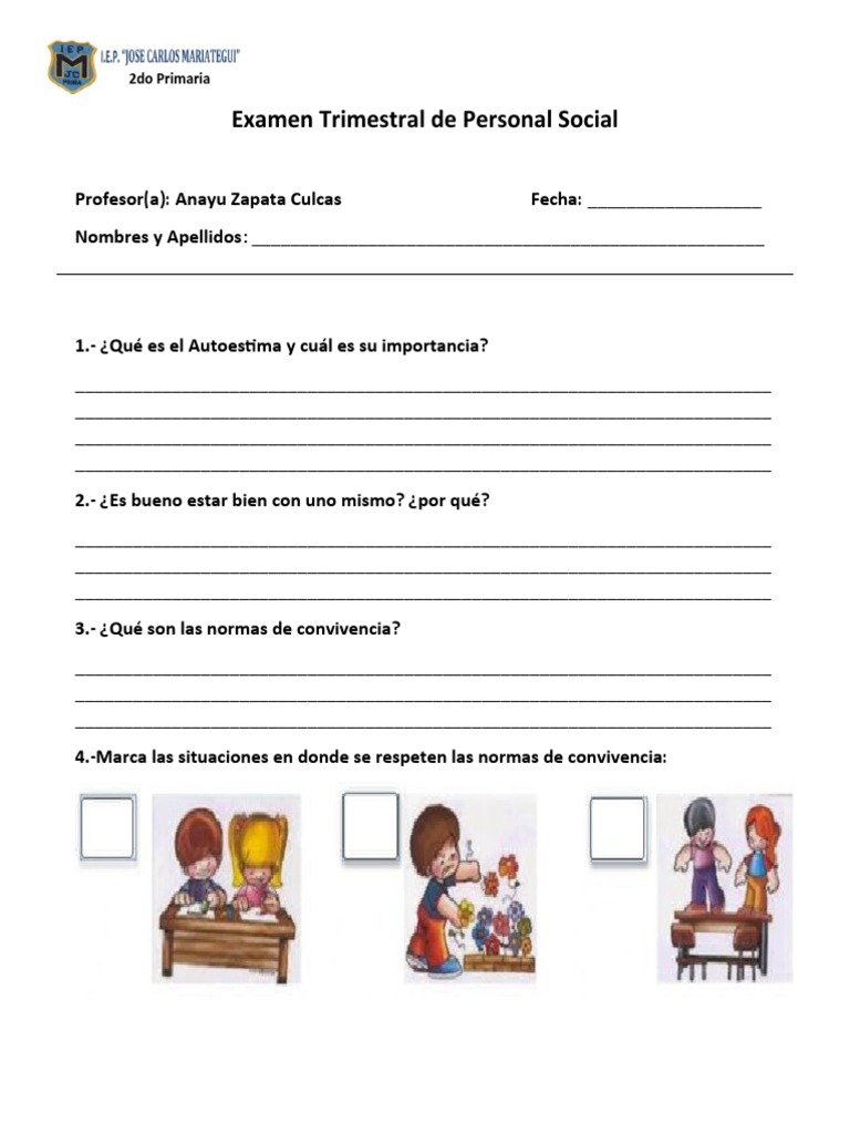 Examen Trimestral de Personal Social | PDF