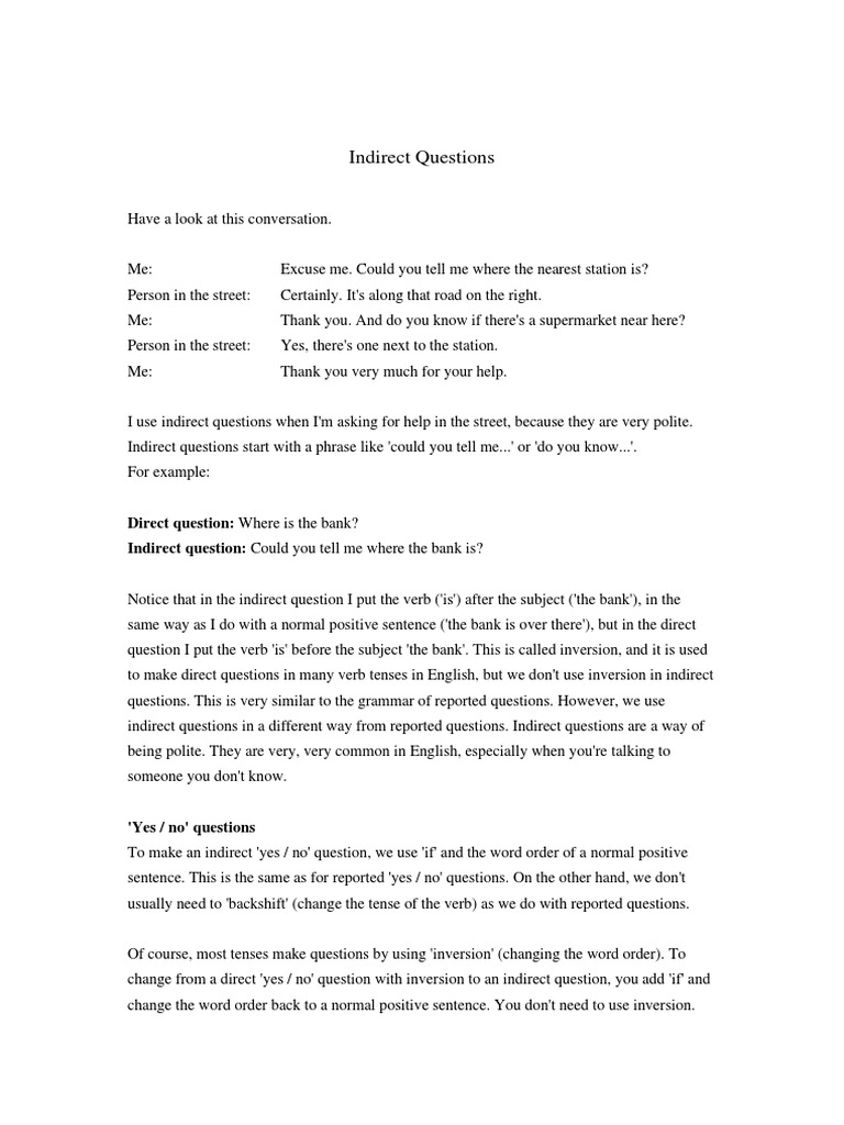 Understanding Indirect Questions | PDF | Question | Verb