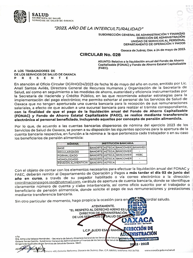 Circular 028 Relativo Al FONAC Y FAEC | PDF