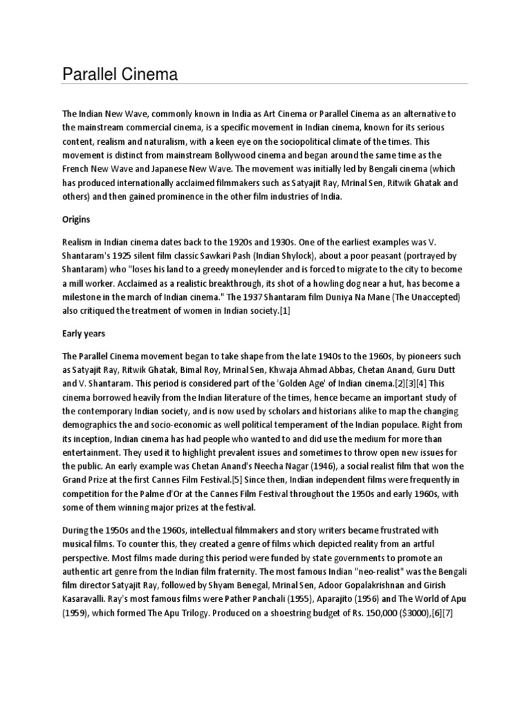 Parallel Cinema PDF Cinema Of India