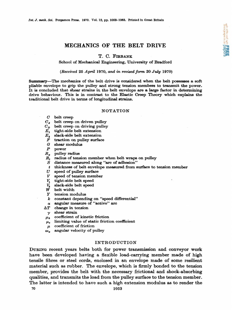Mechanics of Belt Drive Dynamics | PDF | Belt (Mechanical) | Friction