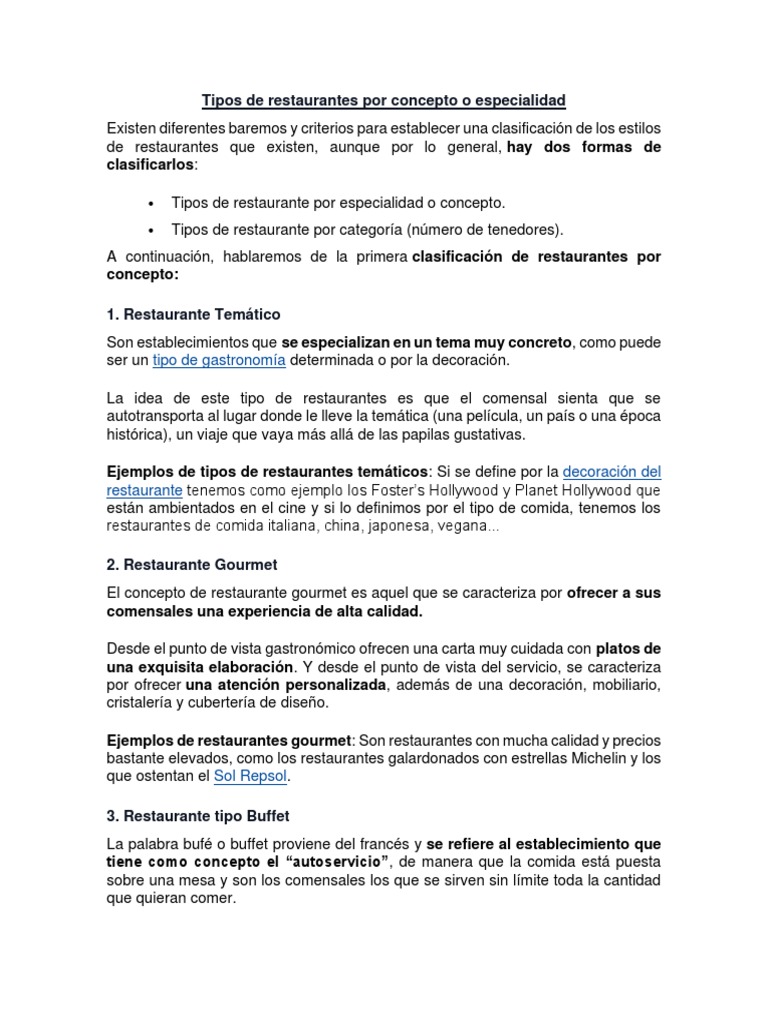 Clasificación de Restaurantes por Especialidad | PDF | Comida rápida ...
