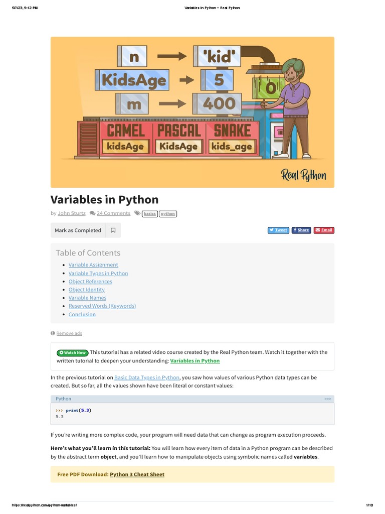 Variables in Python - Real Python | PDF | Variable (Computer Science ...