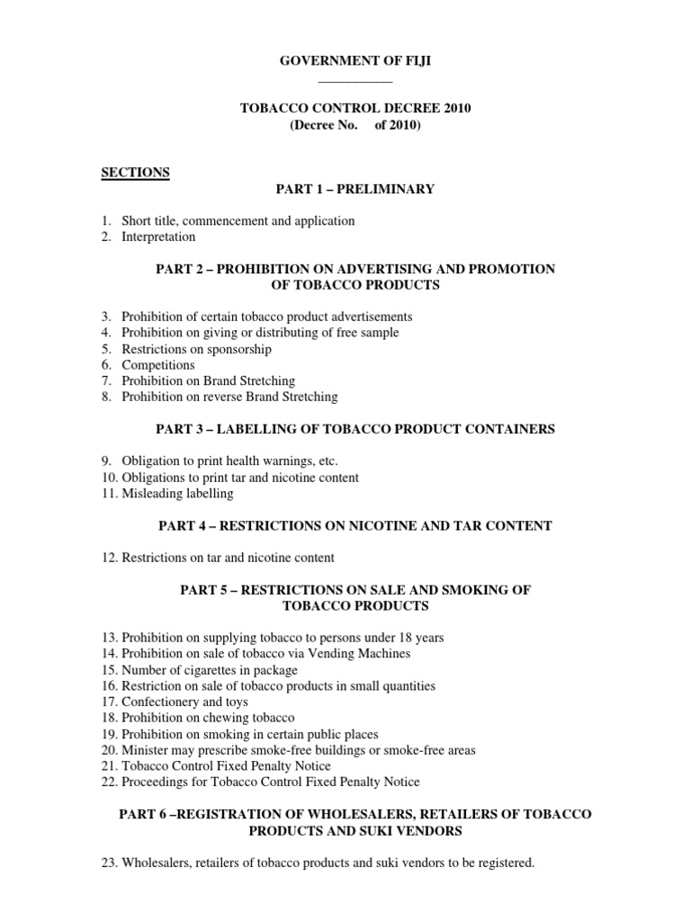 Fiji Tobacco Control Decree 2010 | PDF | Search Warrant