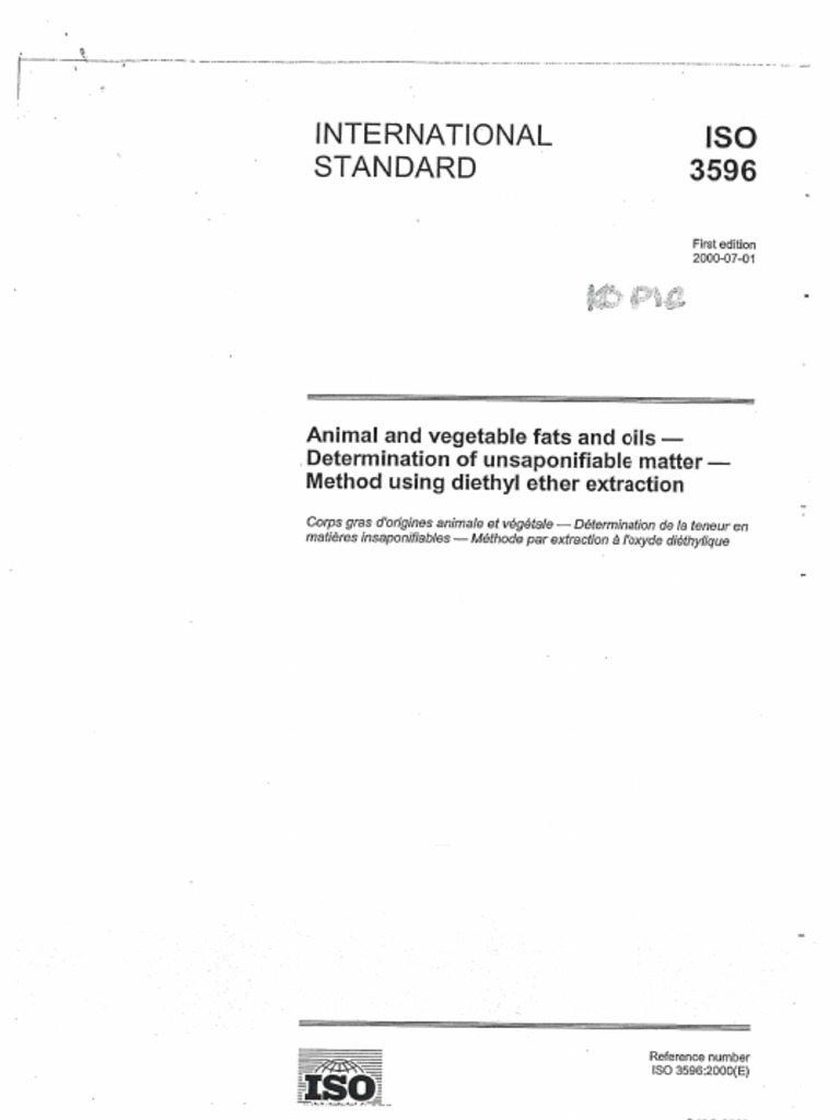 Unsaponifiable Matter - ISO 3596-2000 | PDF