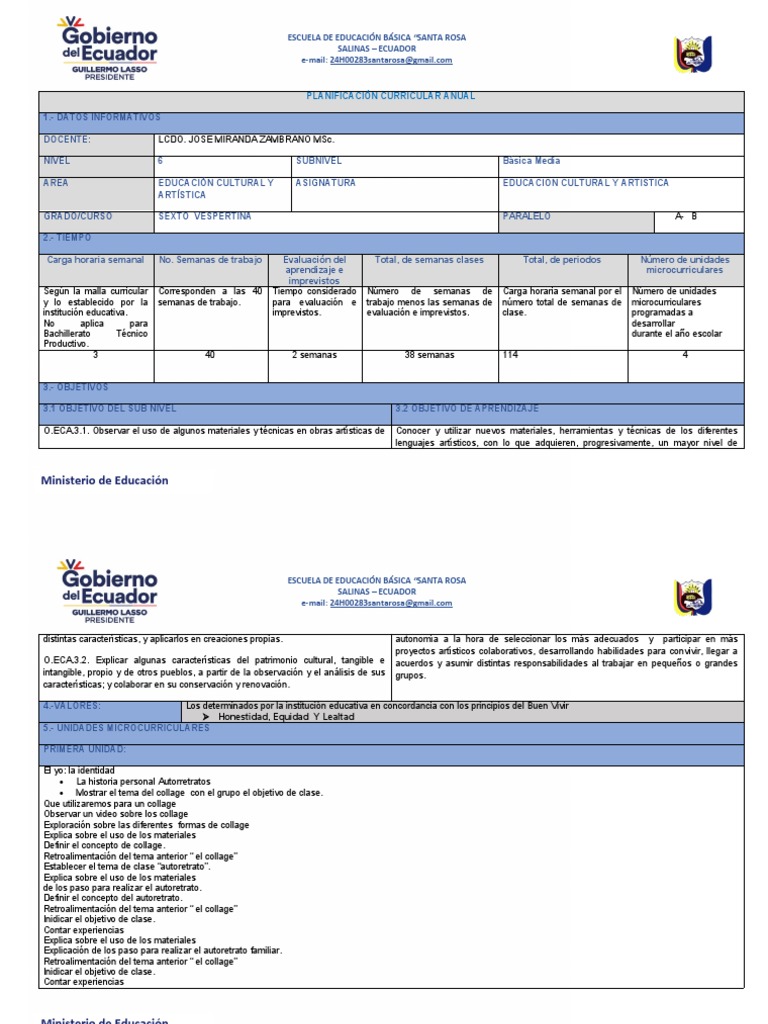 Planificación ECA para Sexto Grado | PDF | Collage | Educación primaria