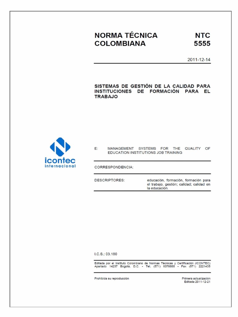 NTC 5555: Calidad en Educación Técnica | PDF