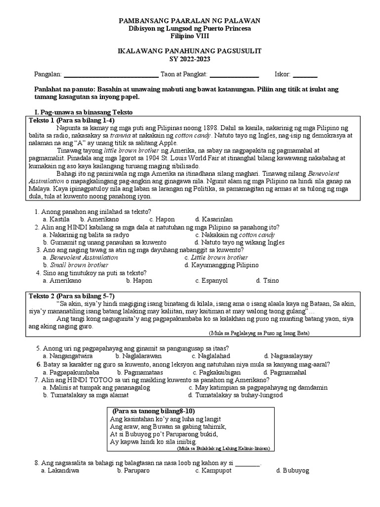 Lesson Plan In Filipino 8 Ikalawang Markahan