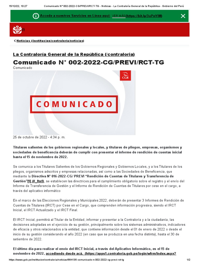 Comunicado #002-2comunicado 002-2022-CG - PREVI - RCT-TG | PDF ...