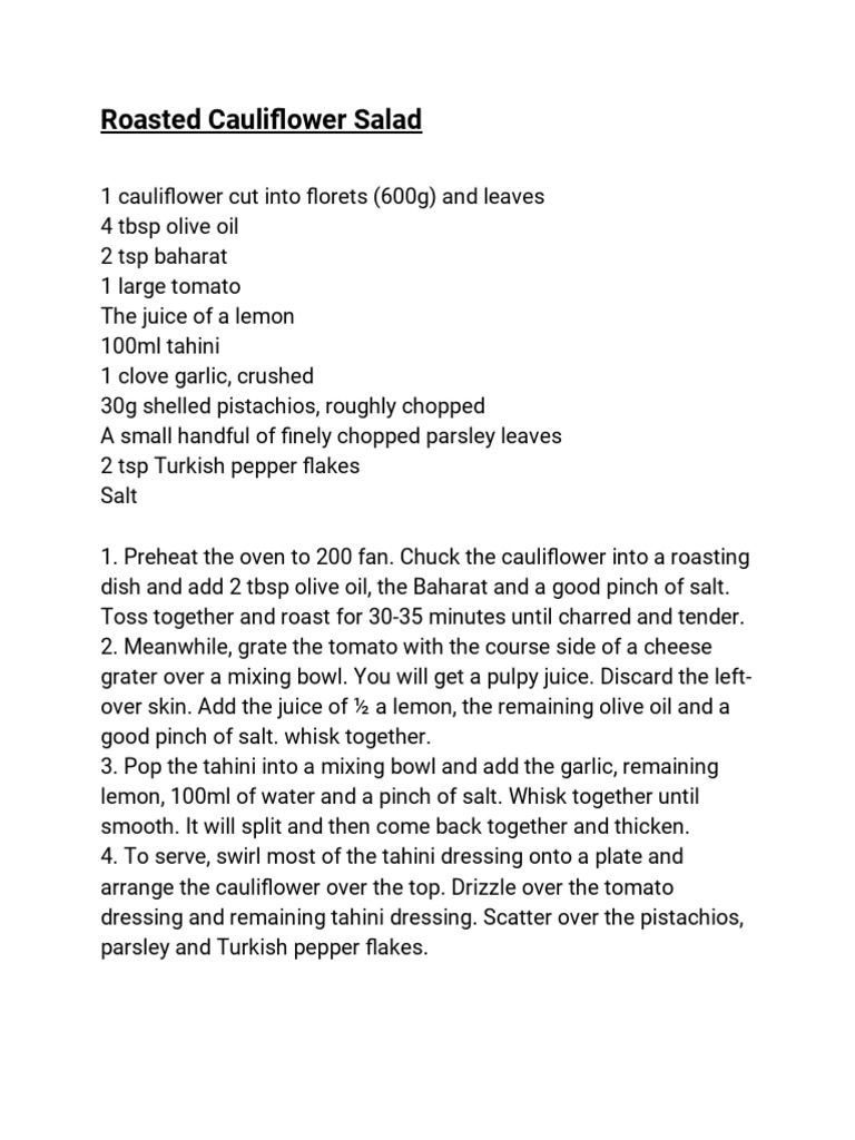 Roasted Cauliflower Salad PDF
