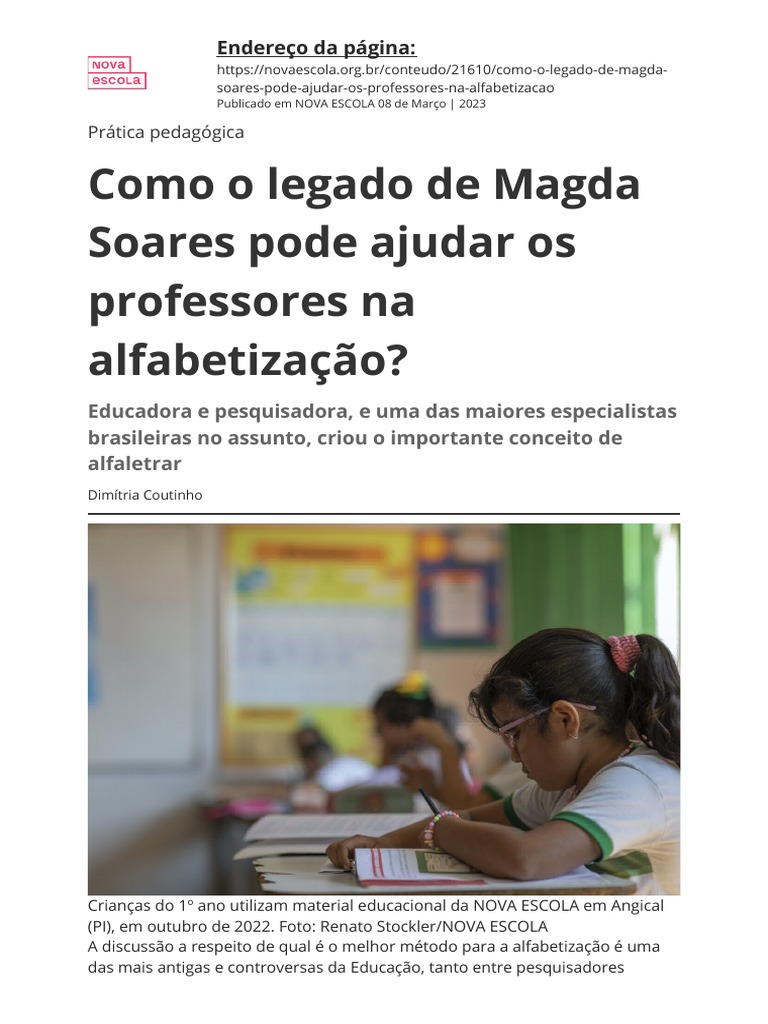 Legado de Magda Soares na Alfabetização | PDF | Alfabetização | Escrita
