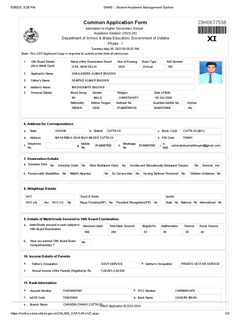 Sams student academic management system pdf