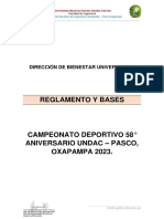 Reglamento y Bases. Campeonato Deportivo 58° Aniversario Undac - Pasco, Oxapampa 2023.